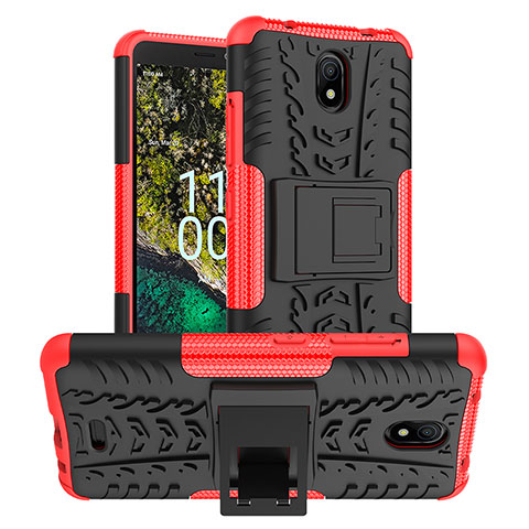 Funda Bumper Silicona y Plastico Mate Carcasa con Soporte JX1 para Nokia C100 Rojo