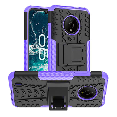 Funda Bumper Silicona y Plastico Mate Carcasa con Soporte JX1 para Nokia C200 Morado