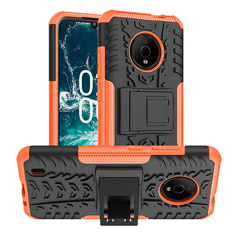 Funda Bumper Silicona y Plastico Mate Carcasa con Soporte JX1 para Nokia C200 Naranja