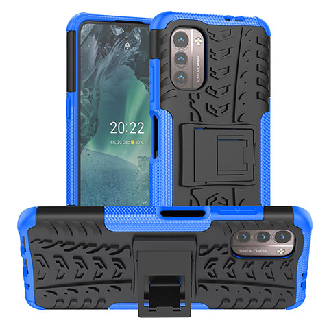 Funda Bumper Silicona y Plastico Mate Carcasa con Soporte JX1 para Nokia G11 Azul