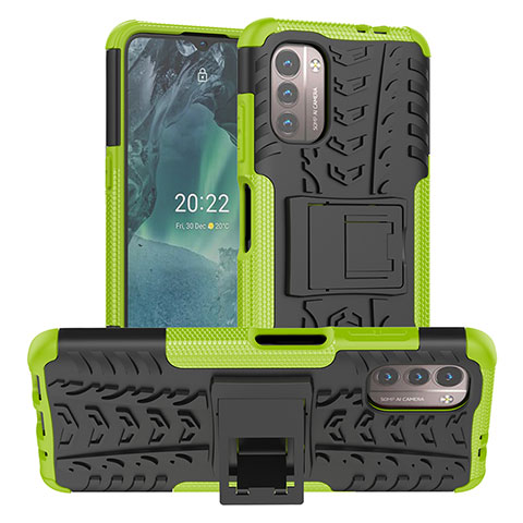 Funda Bumper Silicona y Plastico Mate Carcasa con Soporte JX1 para Nokia G11 Verde