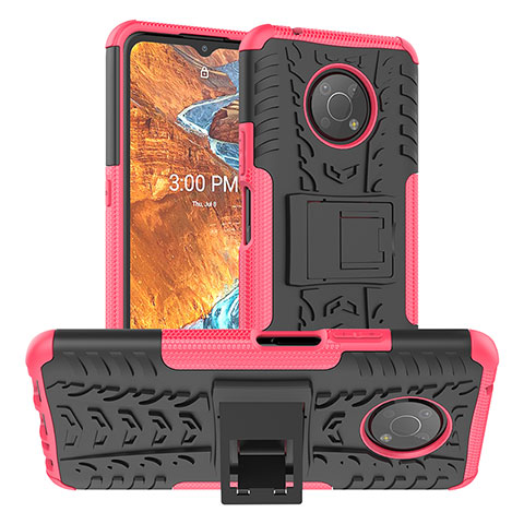 Funda Bumper Silicona y Plastico Mate Carcasa con Soporte JX1 para Nokia G300 5G Rosa Roja