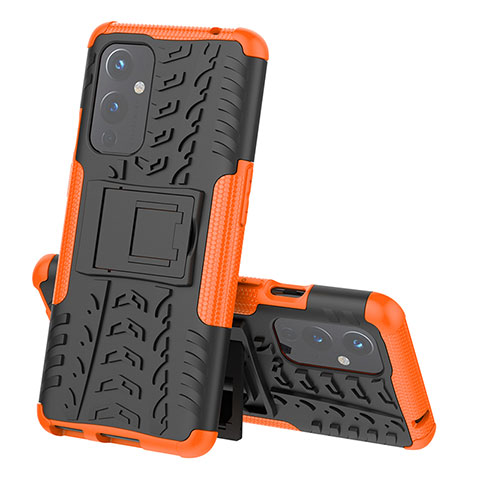 Funda Bumper Silicona y Plastico Mate Carcasa con Soporte JX1 para OnePlus 9 5G Naranja