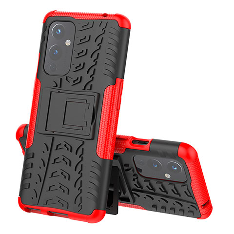 Funda Bumper Silicona y Plastico Mate Carcasa con Soporte JX1 para OnePlus 9 5G Rojo