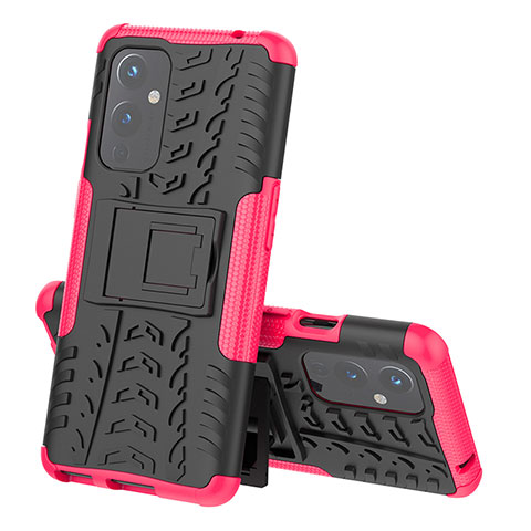 Funda Bumper Silicona y Plastico Mate Carcasa con Soporte JX1 para OnePlus 9 5G Rosa Roja