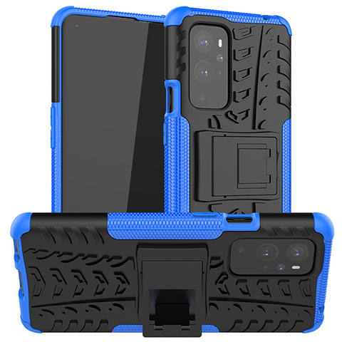 Funda Bumper Silicona y Plastico Mate Carcasa con Soporte JX1 para OnePlus 9 Pro 5G Azul