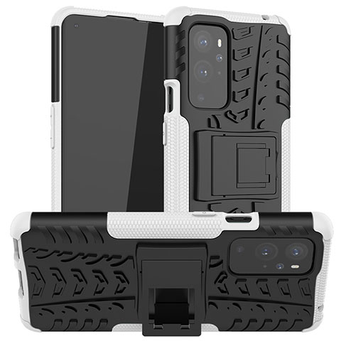 Funda Bumper Silicona y Plastico Mate Carcasa con Soporte JX1 para OnePlus 9 Pro 5G Plata