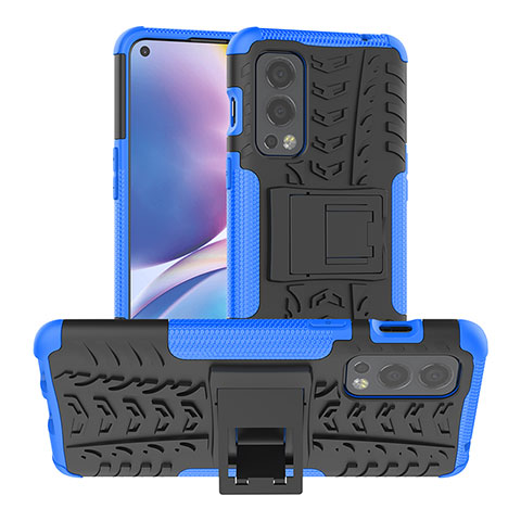 Funda Bumper Silicona y Plastico Mate Carcasa con Soporte JX1 para OnePlus Nord 2 5G Azul