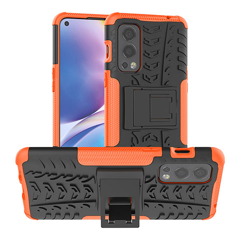 Funda Bumper Silicona y Plastico Mate Carcasa con Soporte JX1 para OnePlus Nord 2 5G Naranja