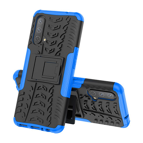 Funda Bumper Silicona y Plastico Mate Carcasa con Soporte JX1 para OnePlus Nord CE 5G Azul