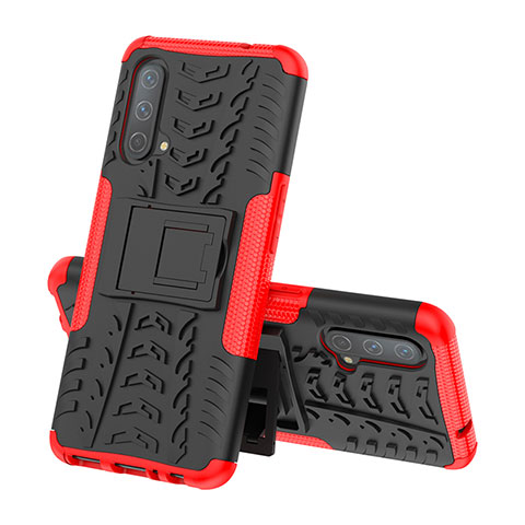 Funda Bumper Silicona y Plastico Mate Carcasa con Soporte JX1 para OnePlus Nord CE 5G Rojo