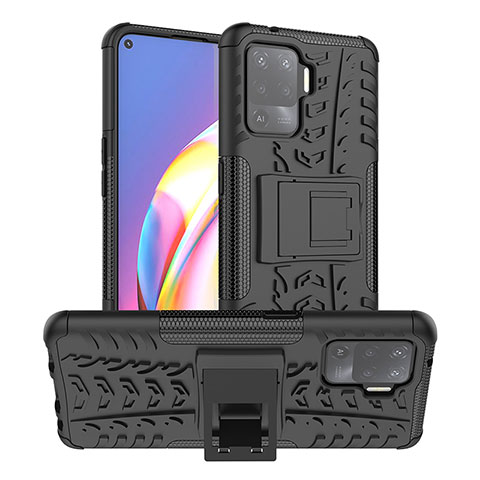 Funda Bumper Silicona y Plastico Mate Carcasa con Soporte JX1 para Oppo A94 4G Negro