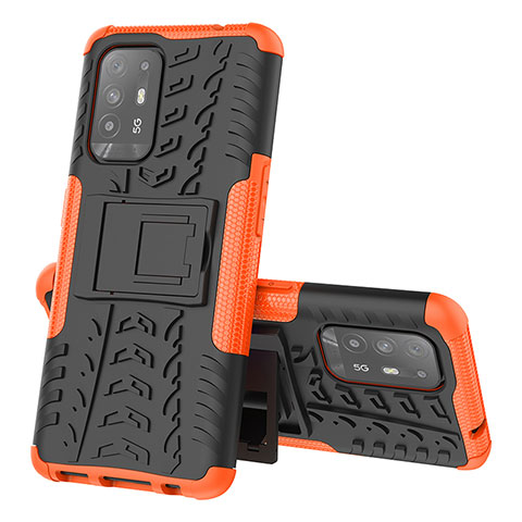 Funda Bumper Silicona y Plastico Mate Carcasa con Soporte JX1 para Oppo A94 5G Naranja