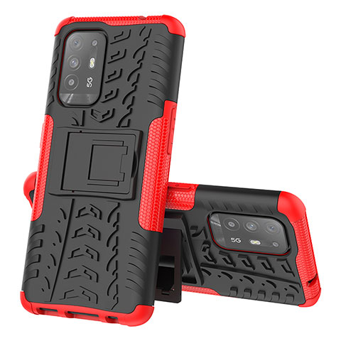 Funda Bumper Silicona y Plastico Mate Carcasa con Soporte JX1 para Oppo A94 5G Rojo