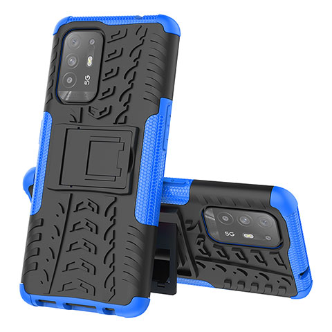 Funda Bumper Silicona y Plastico Mate Carcasa con Soporte JX1 para Oppo A95 5G Azul