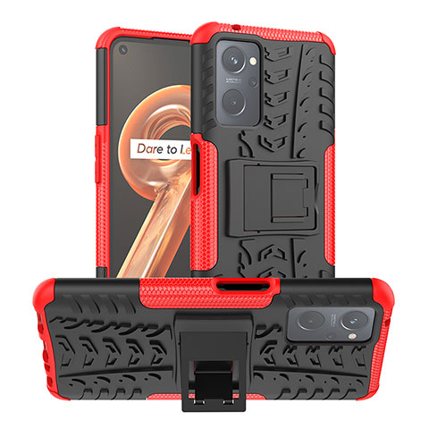 Funda Bumper Silicona y Plastico Mate Carcasa con Soporte JX1 para Oppo K10 4G Rojo