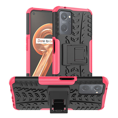 Funda Bumper Silicona y Plastico Mate Carcasa con Soporte JX1 para Oppo K10 4G Rosa Roja