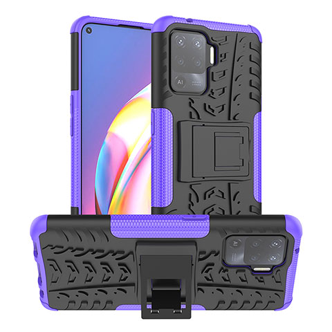 Funda Bumper Silicona y Plastico Mate Carcasa con Soporte JX1 para Oppo Reno5 F Morado