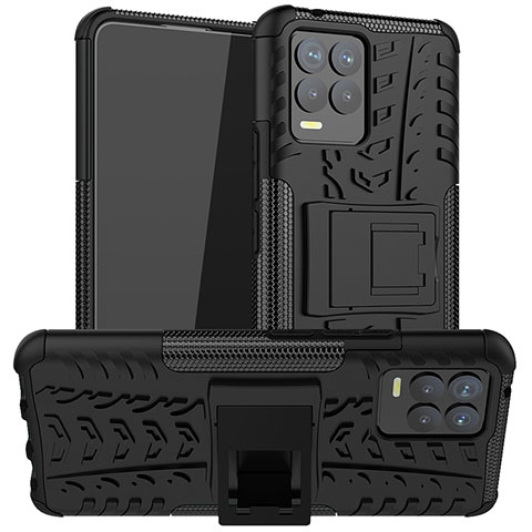 Funda Bumper Silicona y Plastico Mate Carcasa con Soporte JX1 para Realme 8 4G Negro