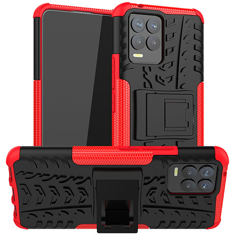 Funda Bumper Silicona y Plastico Mate Carcasa con Soporte JX1 para Realme 8 4G Rojo