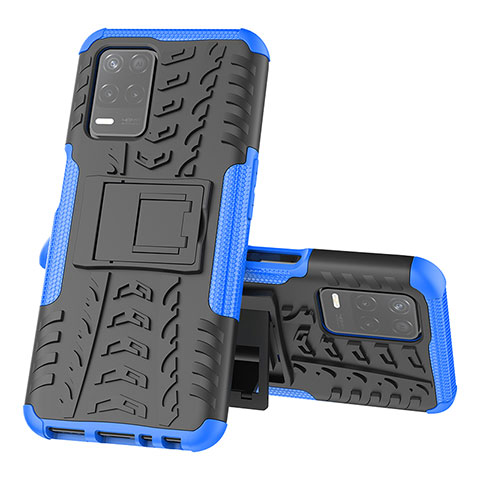 Funda Bumper Silicona y Plastico Mate Carcasa con Soporte JX1 para Realme 8 5G Azul