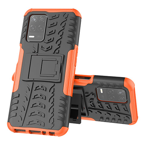 Funda Bumper Silicona y Plastico Mate Carcasa con Soporte JX1 para Realme 8 5G Naranja