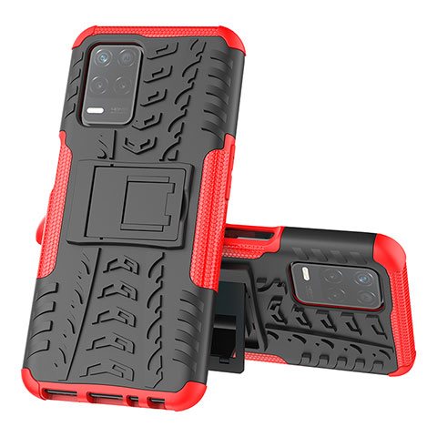 Funda Bumper Silicona y Plastico Mate Carcasa con Soporte JX1 para Realme 8 5G Rojo