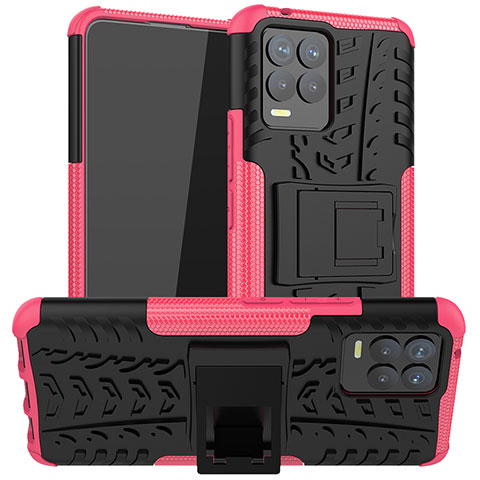 Funda Bumper Silicona y Plastico Mate Carcasa con Soporte JX1 para Realme 8 Pro Rosa Roja