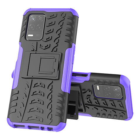 Funda Bumper Silicona y Plastico Mate Carcasa con Soporte JX1 para Realme 8s 5G Morado