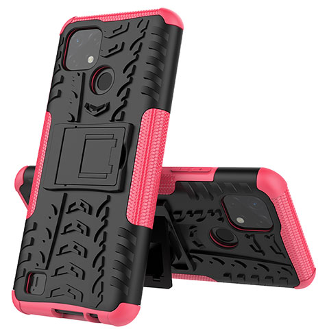 Funda Bumper Silicona y Plastico Mate Carcasa con Soporte JX1 para Realme C11 (2021) Rosa Roja