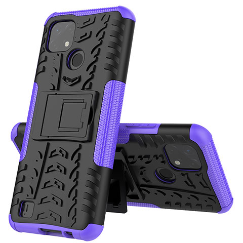 Funda Bumper Silicona y Plastico Mate Carcasa con Soporte JX1 para Realme C20 Morado