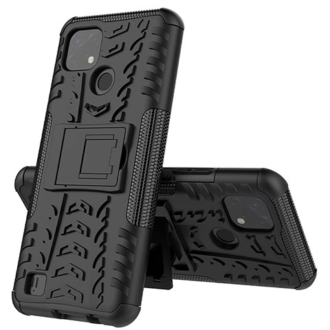 Funda Bumper Silicona y Plastico Mate Carcasa con Soporte JX1 para Realme C20 Negro