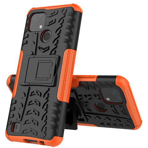 Funda Bumper Silicona y Plastico Mate Carcasa con Soporte JX1 para Realme C21 Naranja