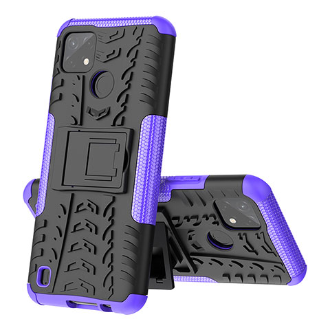 Funda Bumper Silicona y Plastico Mate Carcasa con Soporte JX1 para Realme C21Y Morado