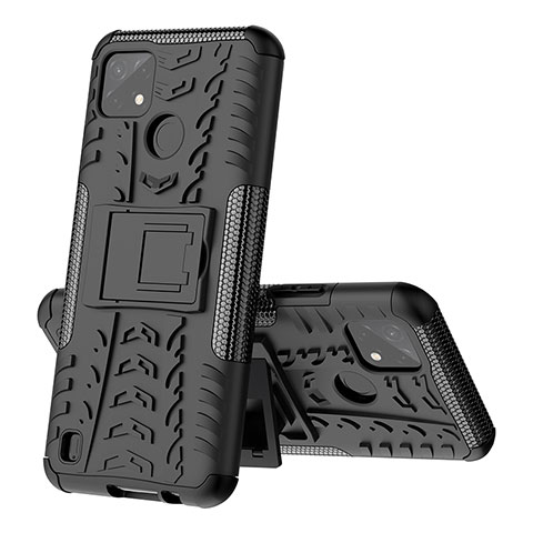 Funda Bumper Silicona y Plastico Mate Carcasa con Soporte JX1 para Realme C21Y Negro