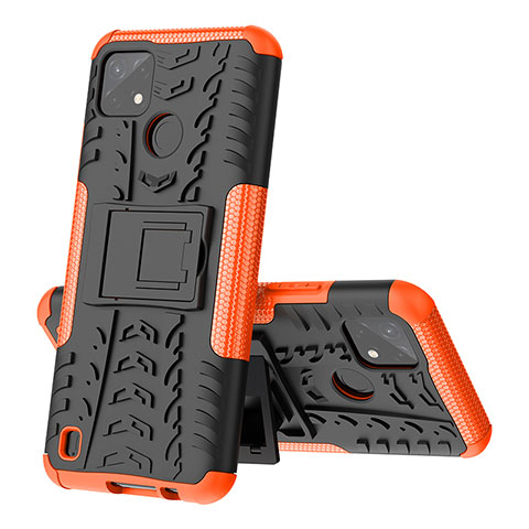 Funda Bumper Silicona y Plastico Mate Carcasa con Soporte JX1 para Realme C25Y India Naranja