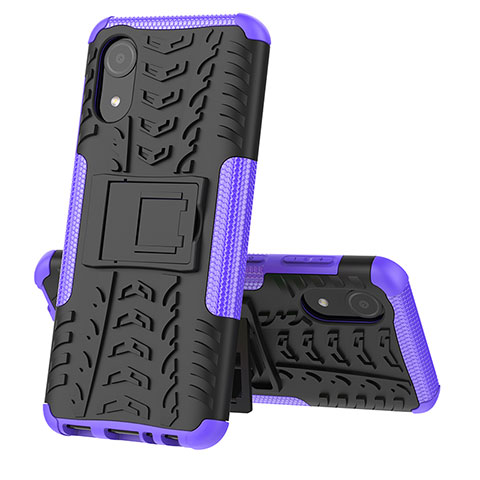 Funda Bumper Silicona y Plastico Mate Carcasa con Soporte JX1 para Samsung Galaxy A03 Core Morado