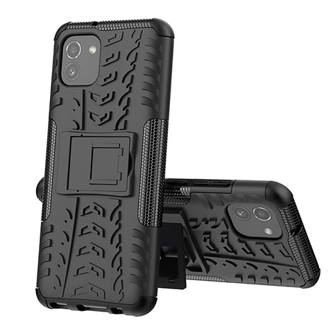 Funda Bumper Silicona y Plastico Mate Carcasa con Soporte JX1 para Samsung Galaxy A03 Negro