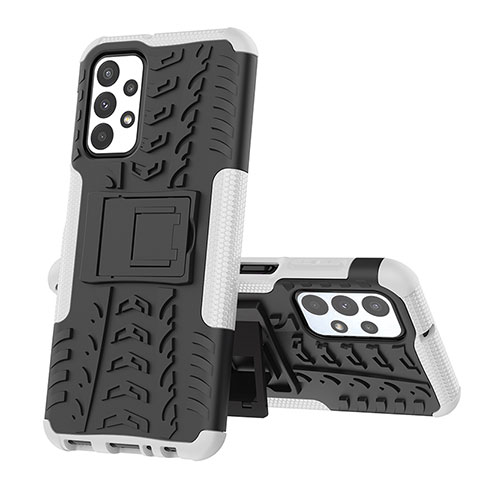 Funda Bumper Silicona y Plastico Mate Carcasa con Soporte JX1 para Samsung Galaxy A23 4G Plata