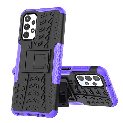 Funda Bumper Silicona y Plastico Mate Carcasa con Soporte JX1 para Samsung Galaxy A23 5G Morado