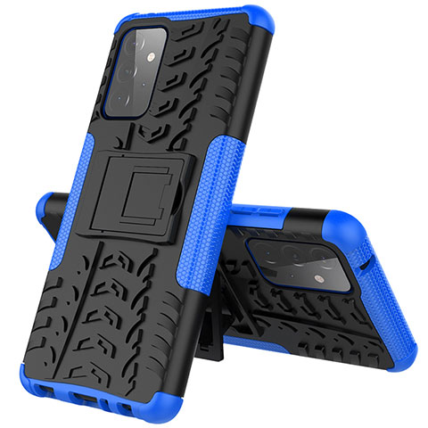 Funda Bumper Silicona y Plastico Mate Carcasa con Soporte JX1 para Samsung Galaxy A72 4G Azul