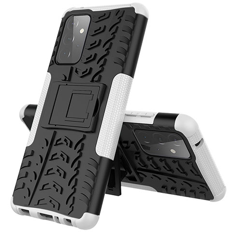 Funda Bumper Silicona y Plastico Mate Carcasa con Soporte JX1 para Samsung Galaxy A72 4G Plata