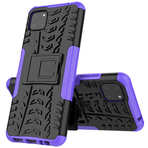 Funda Bumper Silicona y Plastico Mate Carcasa con Soporte JX1 para Samsung Galaxy F42 5G Morado