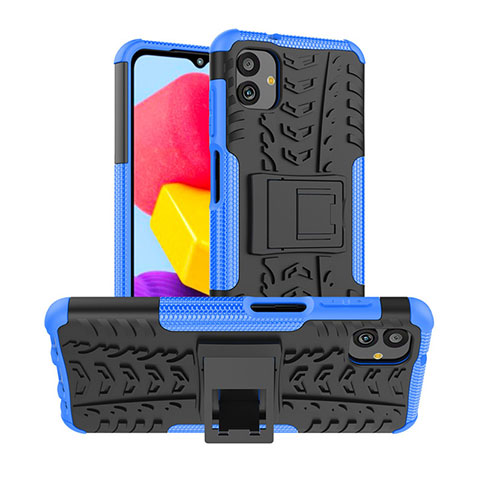 Funda Bumper Silicona y Plastico Mate Carcasa con Soporte JX1 para Samsung Galaxy M13 5G Azul