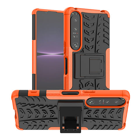 Funda Bumper Silicona y Plastico Mate Carcasa con Soporte JX1 para Sony Xperia 1 IV Naranja