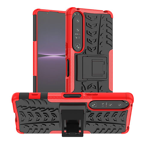 Funda Bumper Silicona y Plastico Mate Carcasa con Soporte JX1 para Sony Xperia 1 IV Rojo