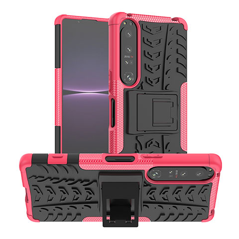 Funda Bumper Silicona y Plastico Mate Carcasa con Soporte JX1 para Sony Xperia 1 IV Rosa Roja