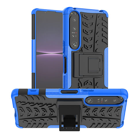 Funda Bumper Silicona y Plastico Mate Carcasa con Soporte JX1 para Sony Xperia 1 IV SO-51C Azul