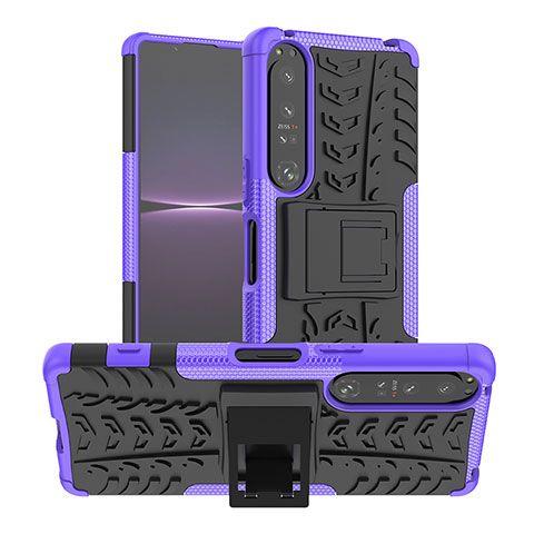 Funda Bumper Silicona y Plastico Mate Carcasa con Soporte JX1 para Sony Xperia 1 IV SO-51C Morado