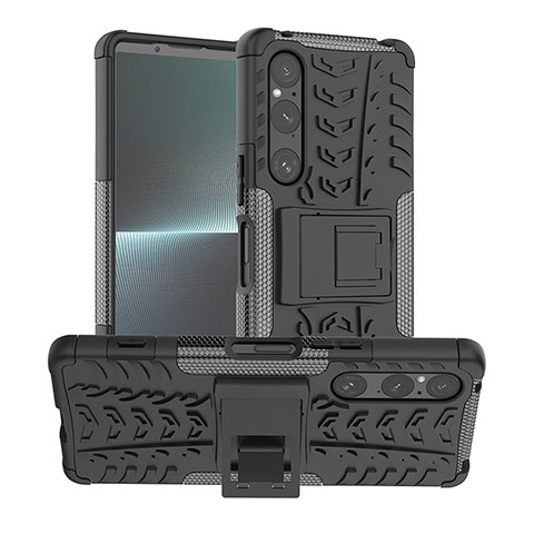 Funda Bumper Silicona y Plastico Mate Carcasa con Soporte JX1 para Sony Xperia 1 V Negro